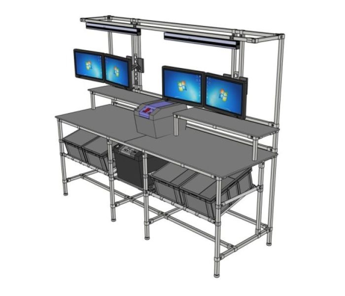 Arbeitsplatz_Ergonomie_Aufbau2 aus Vierkant-Rohrklemmsystem Tetriform (Foto: NeoLog GmbH)