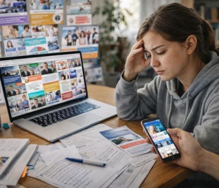 Eine junge Frau sitzt erschöpft an einem Tisch (Foto: twinC GmbH)